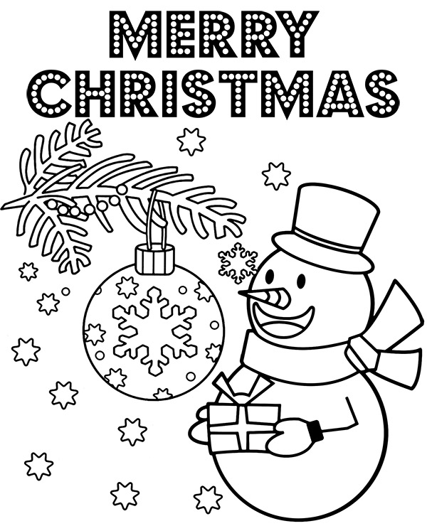 Print merry christmas coloring sheet with a snowman