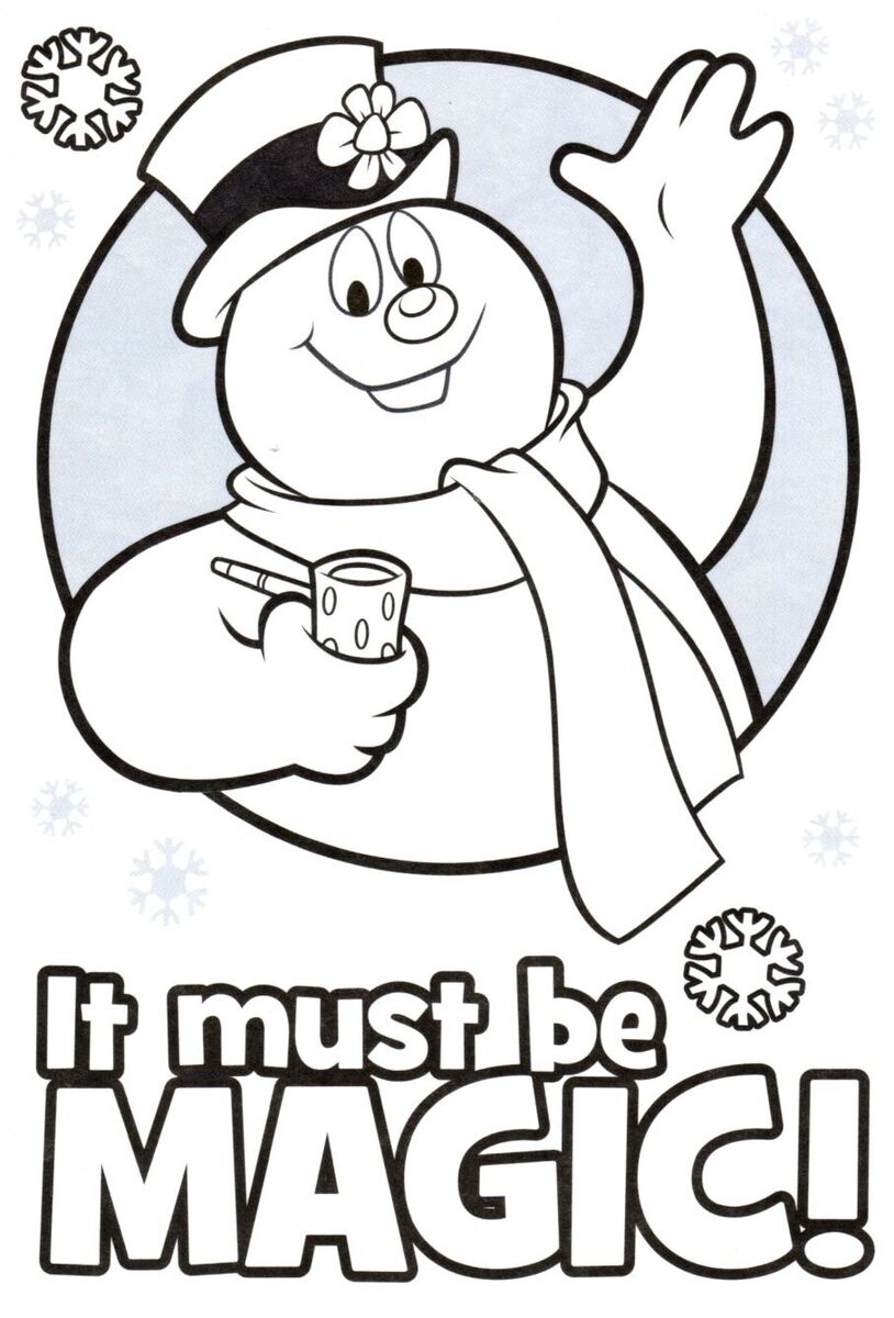 Merry christmas frosty the snowman must be magic coloring color greeting card