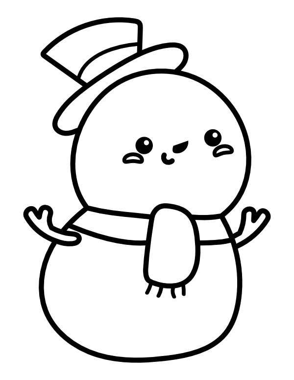 Printable kawaii snowman coloring page