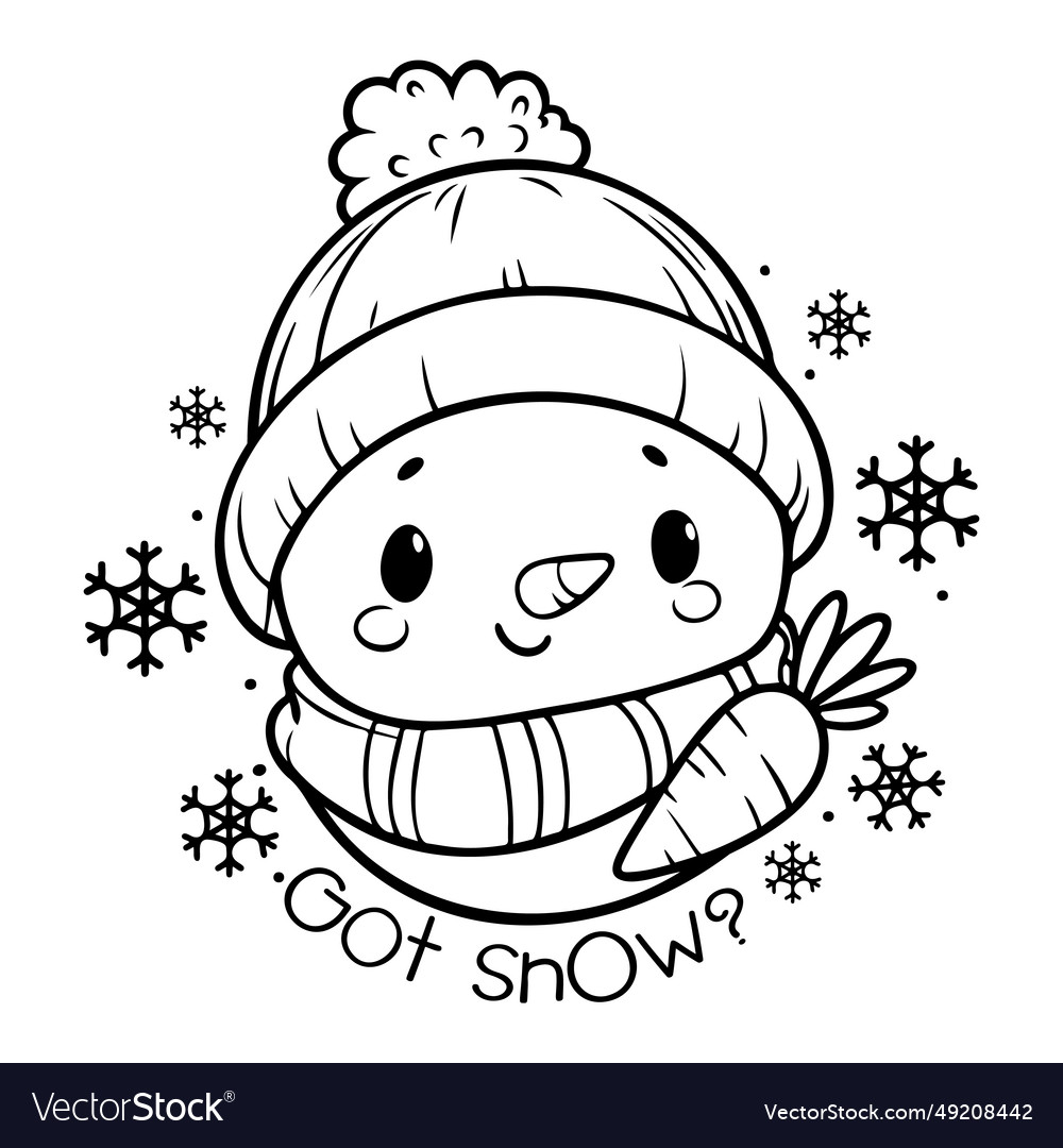 Snowman face coloring page for kids royalty free vector