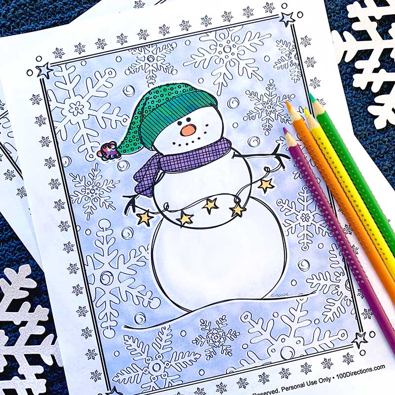 Snowman coloring page and winter printables