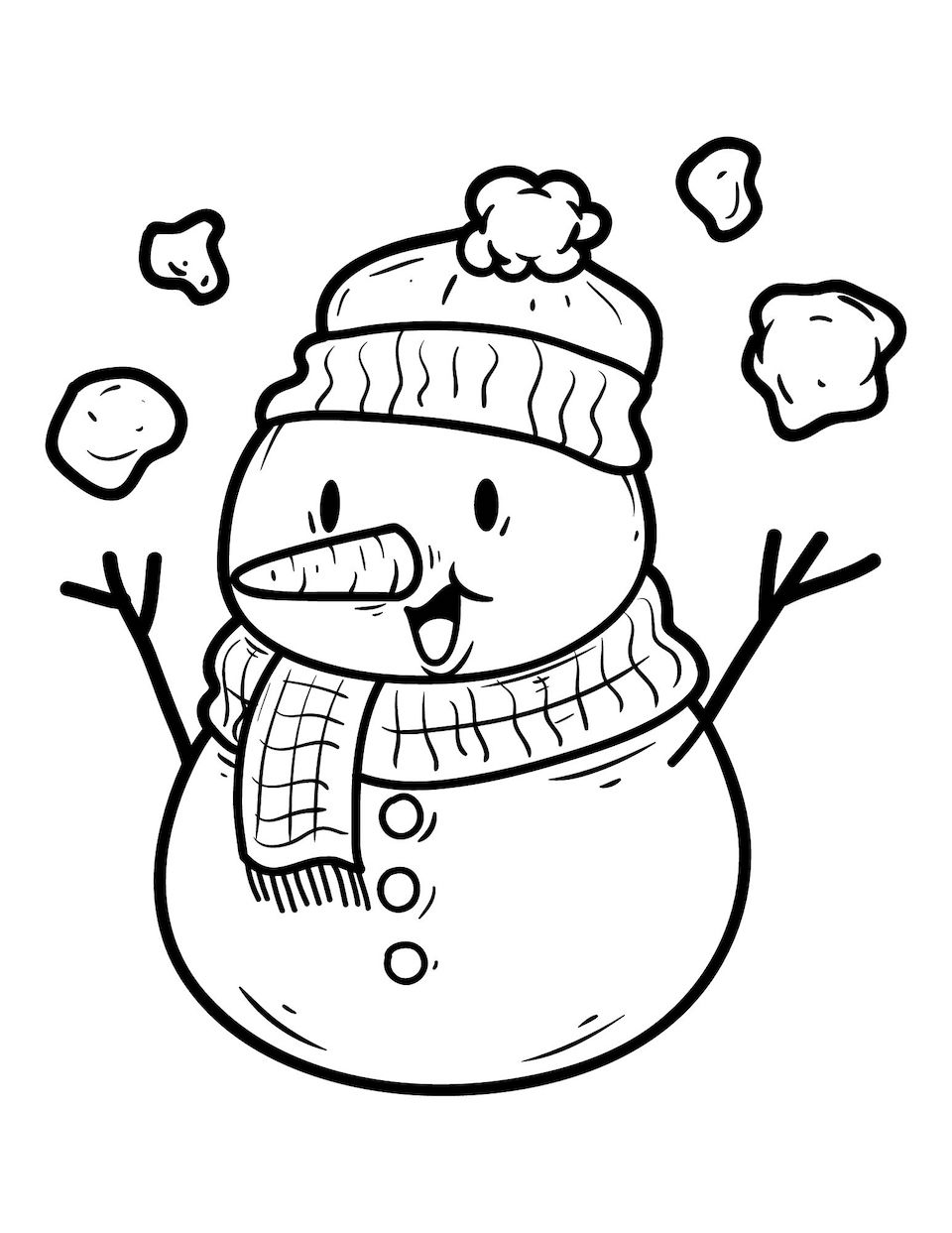 Snowman coloring pages for kids and adults