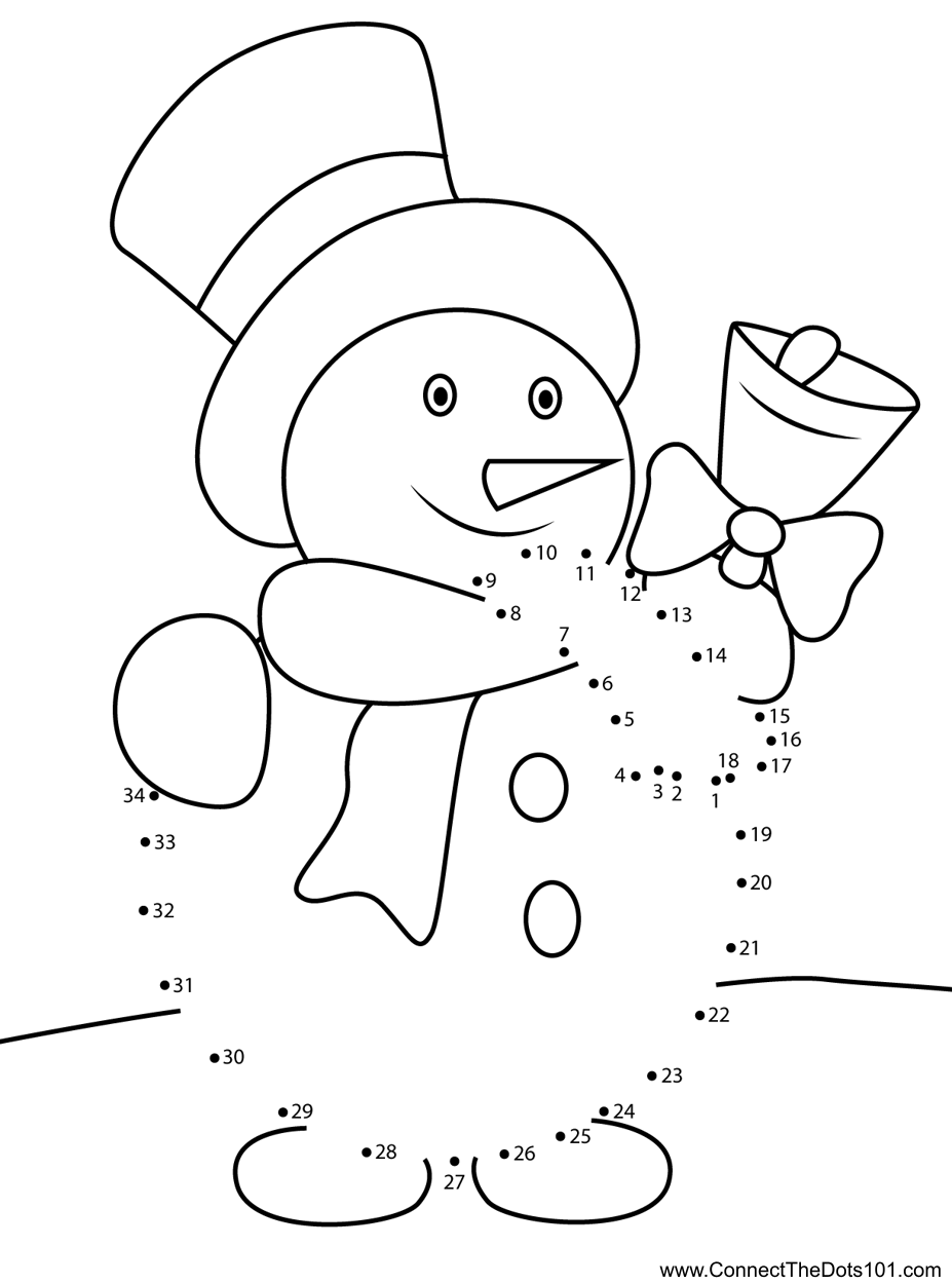 Snowman with bell dot to dot printable worksheet