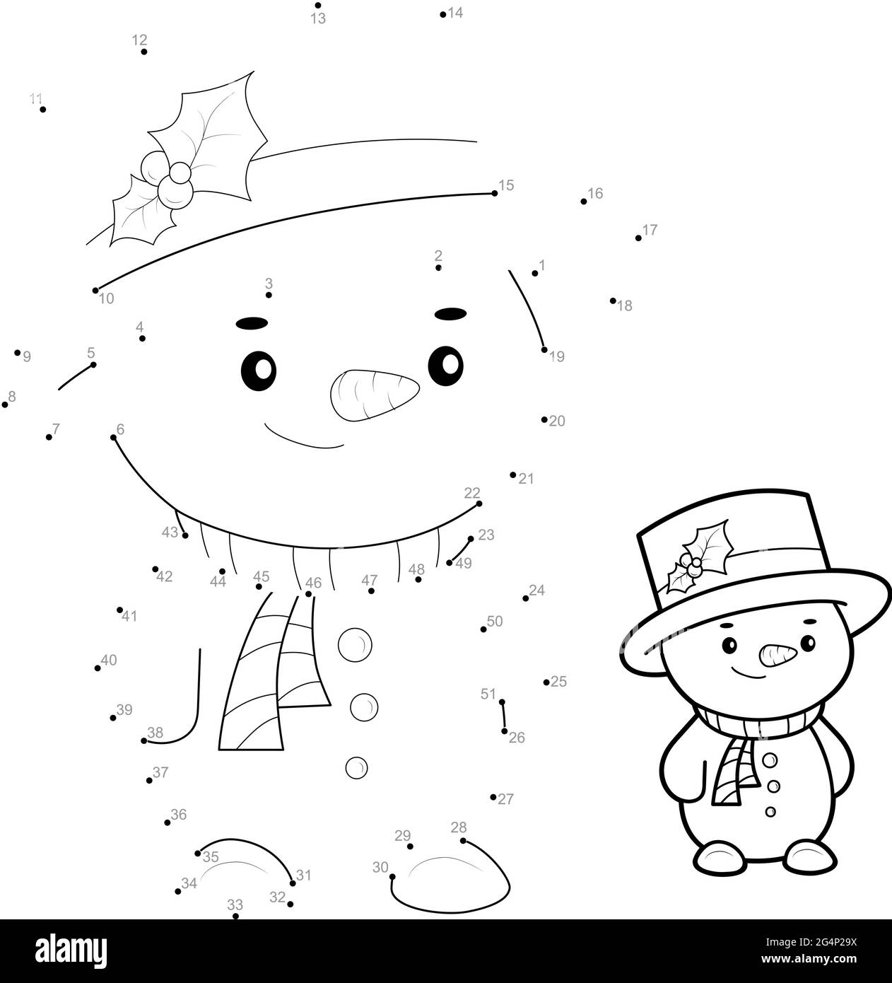 Dot to dot christmas puzzle for children connect dots game snowman vector illustration stock vector image art