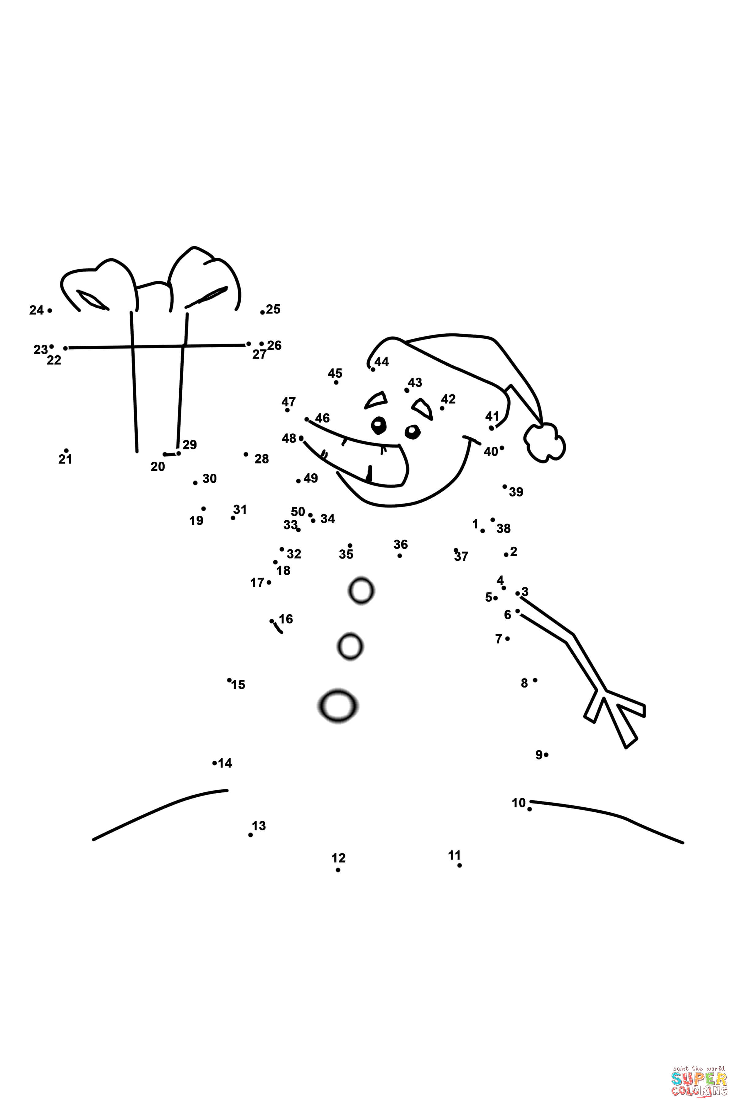 Happy snowman dot to dot free printable coloring pages