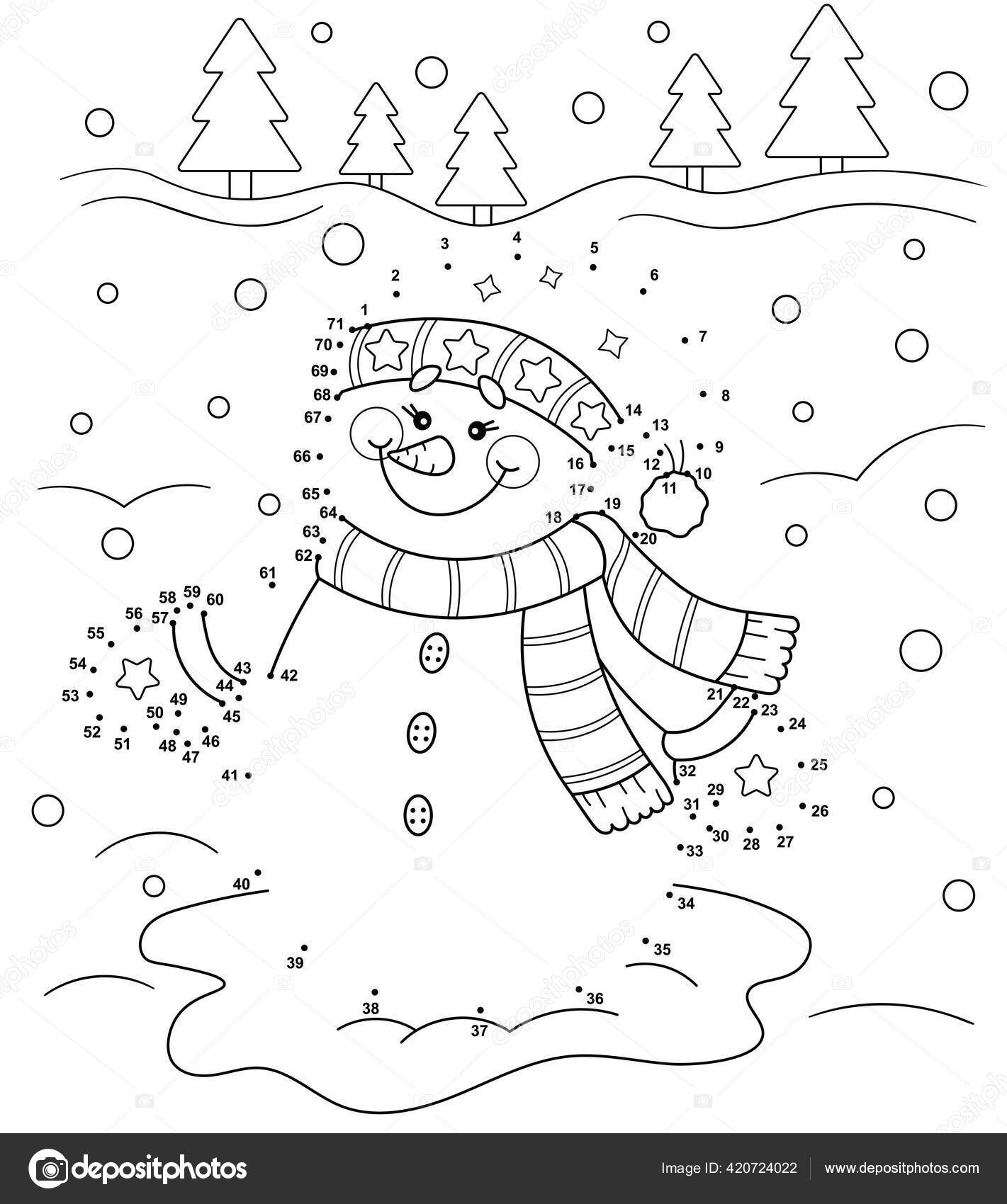 Winter dot dot color christmas snowman kids vector black white stock vector by elenaparshina