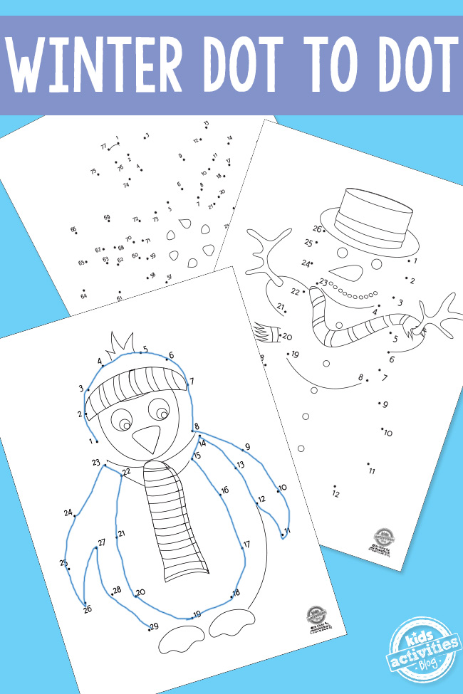 Winter dot to dot printable worksheets for preschoolers