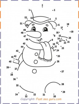 Dot to dot snowman coloring in pages easy