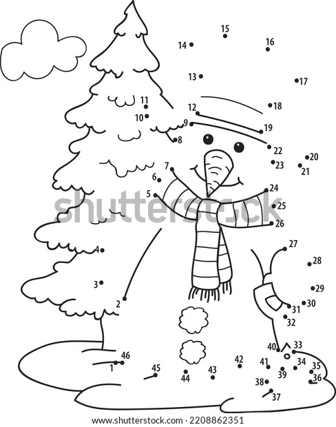 Connect dots snowman coloring page outline stock vector royalty free