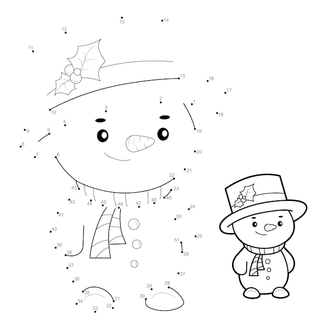 Premium vector dot to dot christmas puzzle for children connect dots game snowman illustration