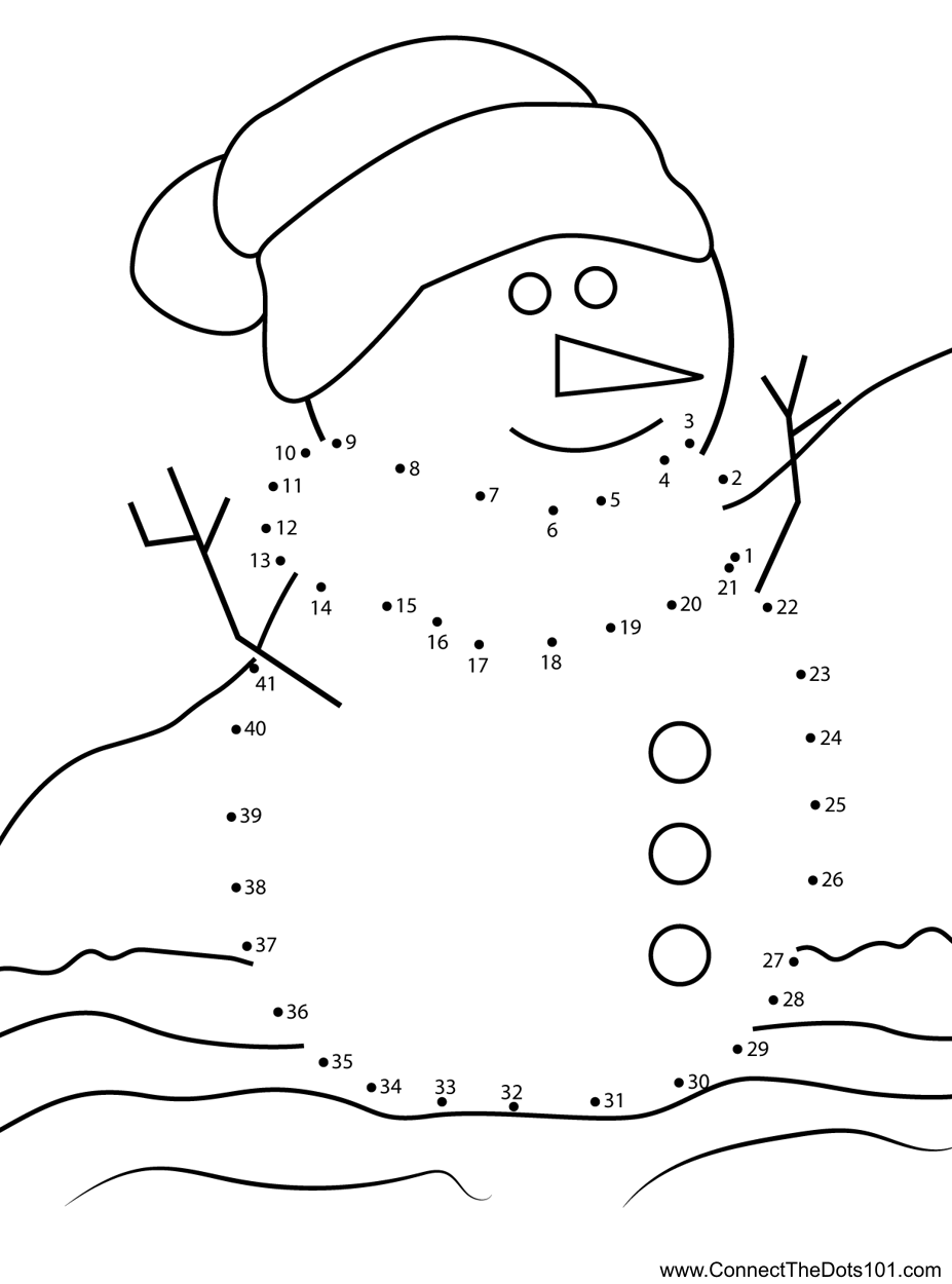 Snowman dot to dot printable worksheet