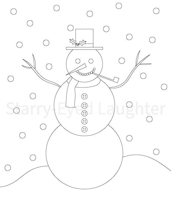 Snowman winter coloring page printable pdf digital download instant download