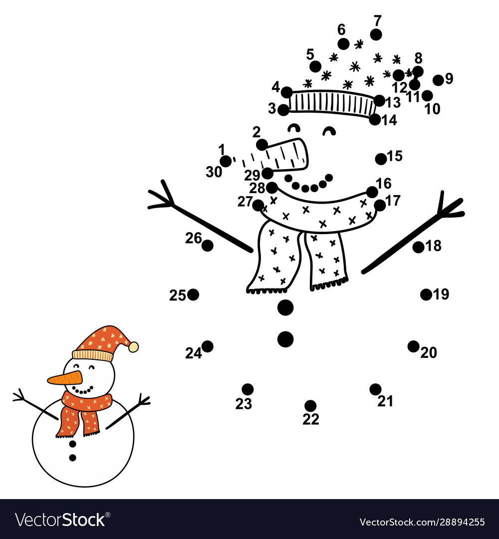 Connect dots and draw a funny snowman royalty free vector