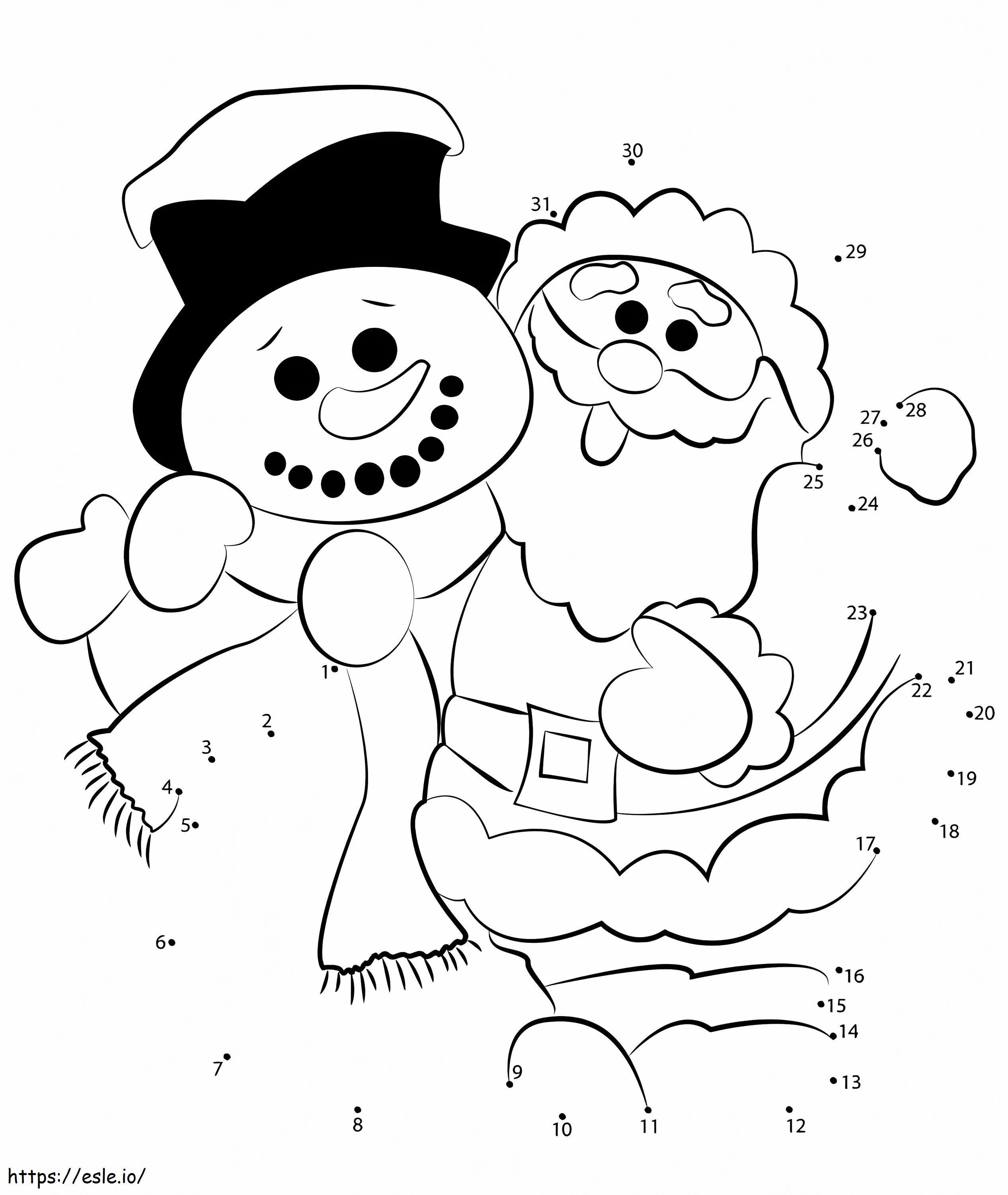 Santa claus with snowman dot to dots coloring page