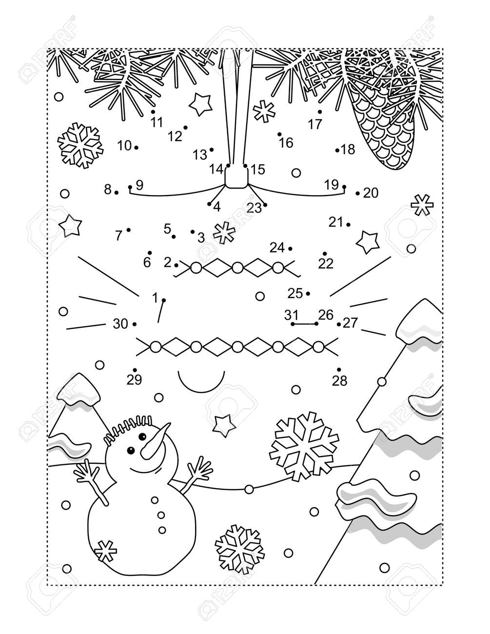 Bell ornament connect the dots puzzle and coloring page activity sheet for kids answer included royalty free svg cliparts vectors and stock illustration image