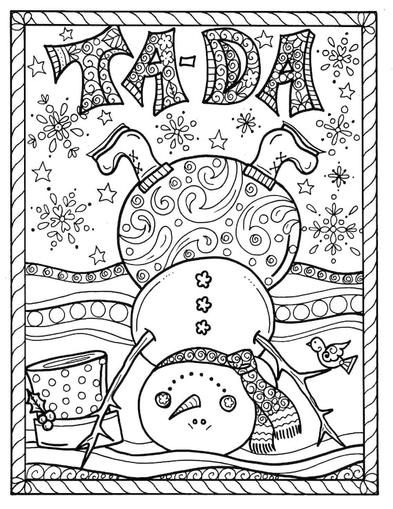 Snowman christmas instant download coloring page adult color holidays