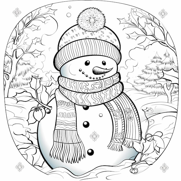 Premium ai image festive black white coloring page for adult snowman enthusiasts