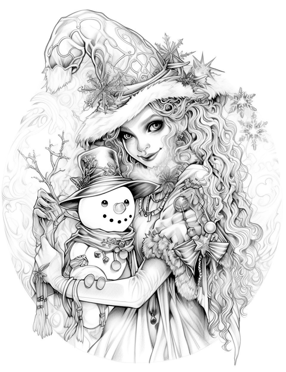 Snowman coloring pages for kids and adults