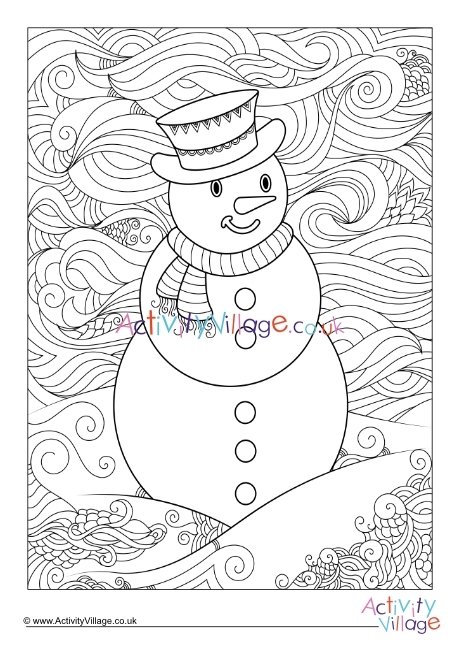 Snowman doodle louring page