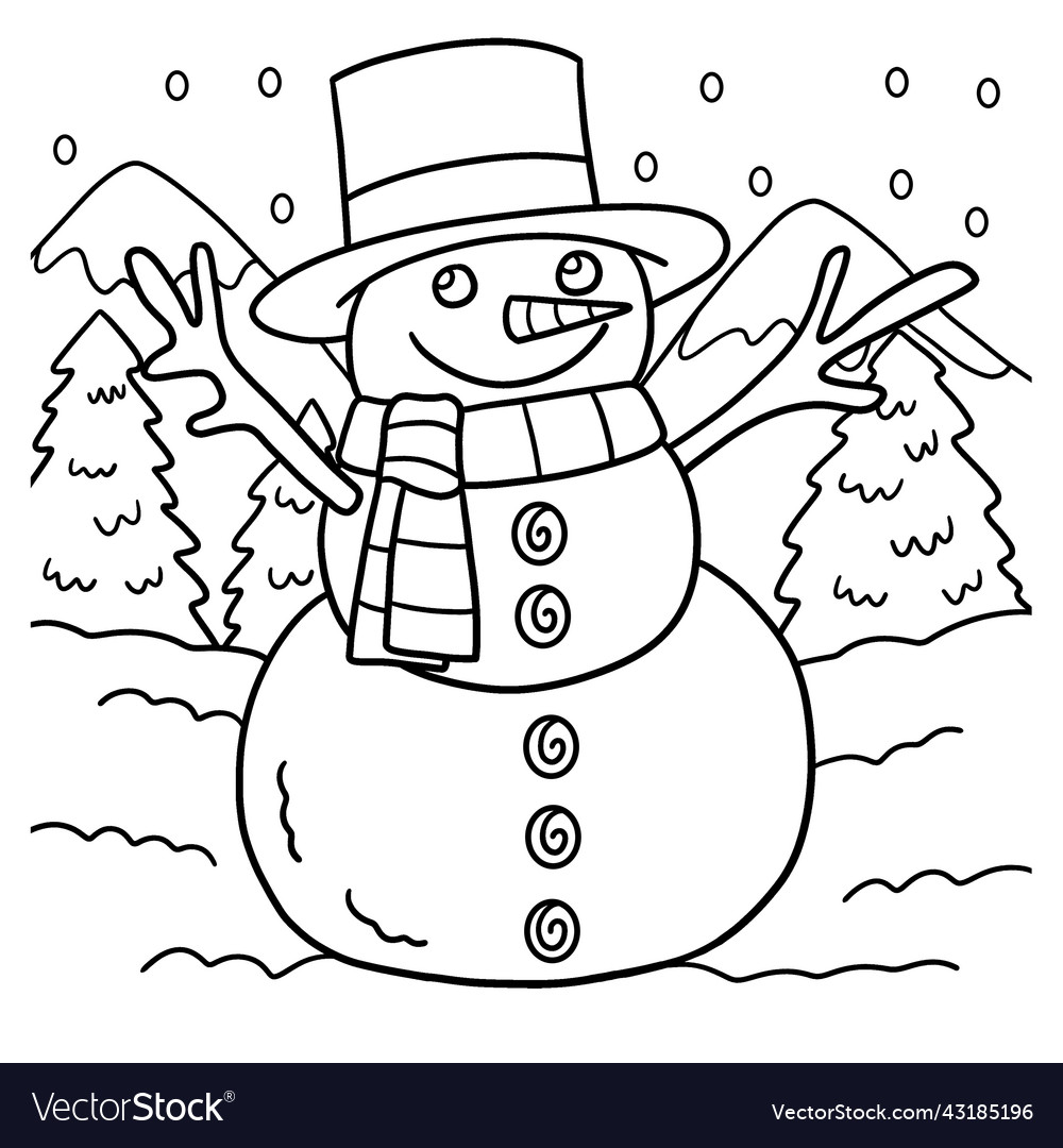 Snowman coloring page for kids royalty free vector image
