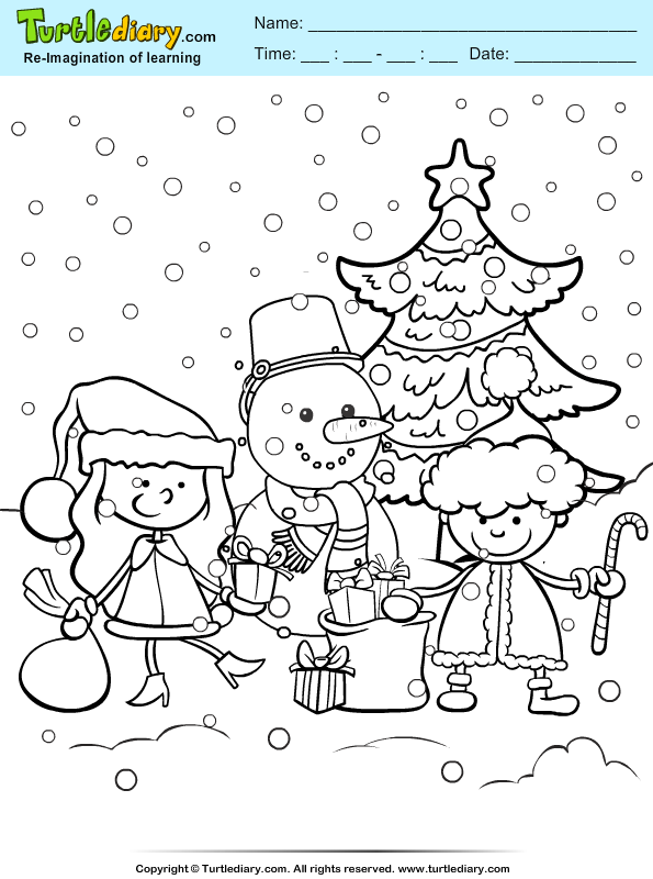 Snowman and kids coloring sheet turtle diary