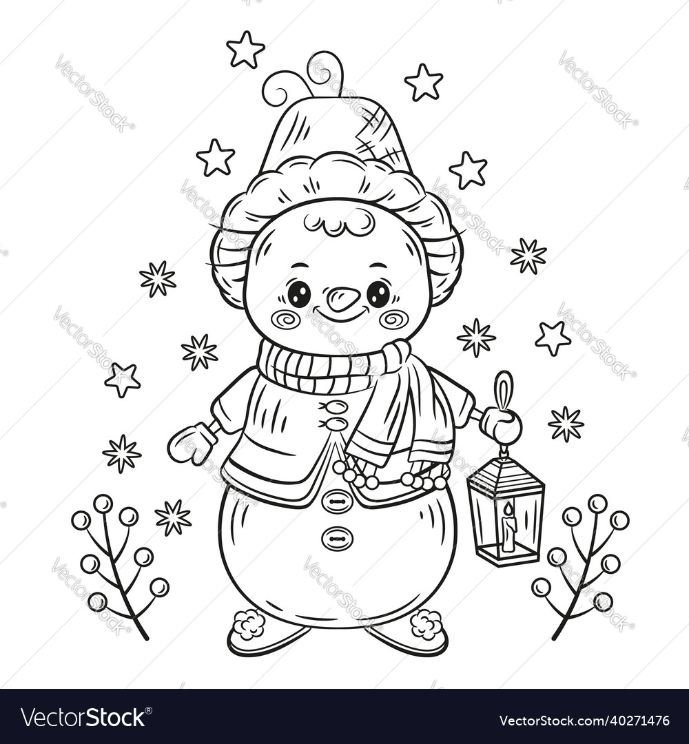 Snowman winter christmas children coloring page vector image