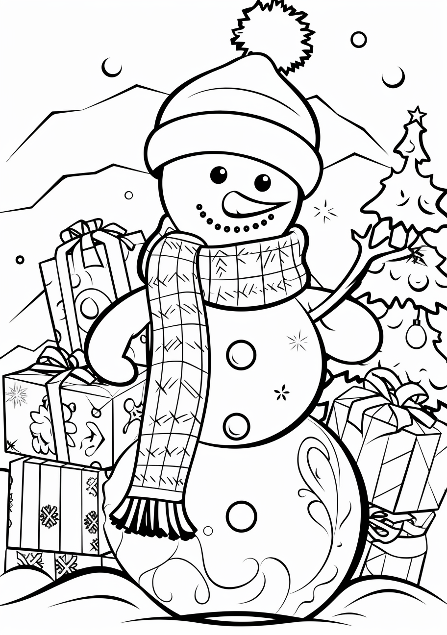 Holiday themed snowman coloring s