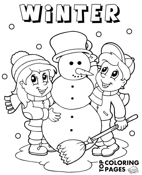 Children and snowman winter coloring sheets