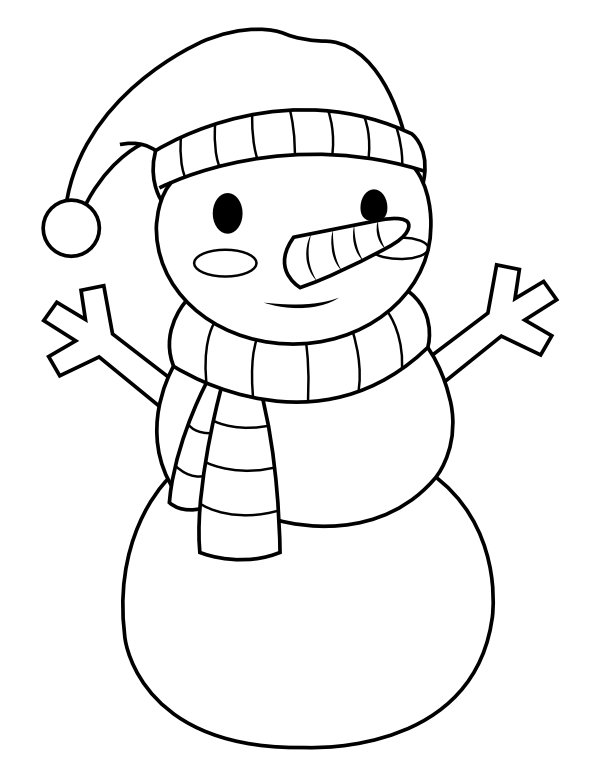 Printable snowman wearing scarf and hat coloring page