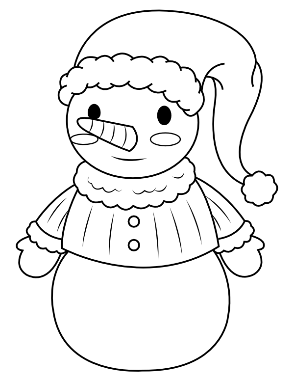 Printable snowman wearing coat and hat coloring page