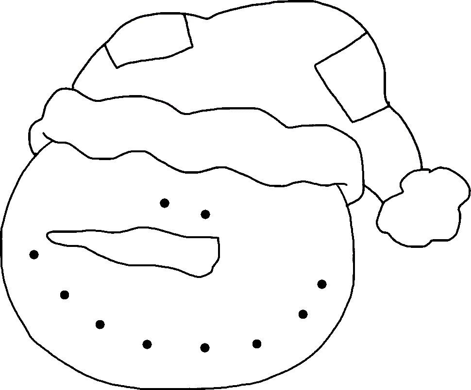 Snowman template in black white outline santa hat style