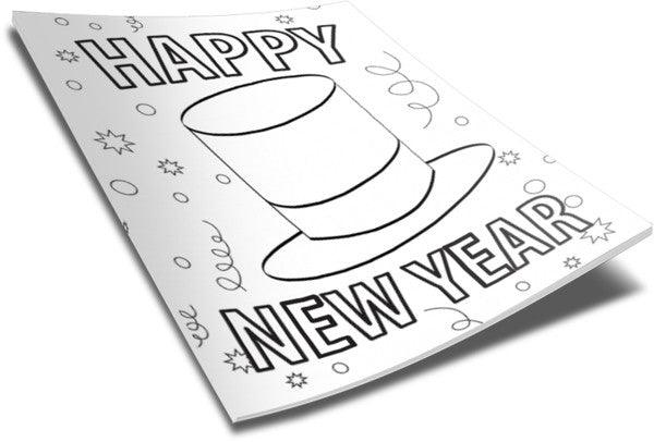 Happy new year top hat coloring page