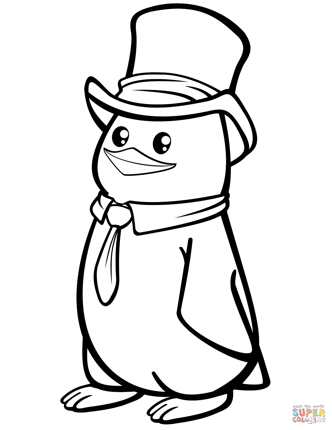 Polar penguin with a top hat coloring page free printable coloring pages