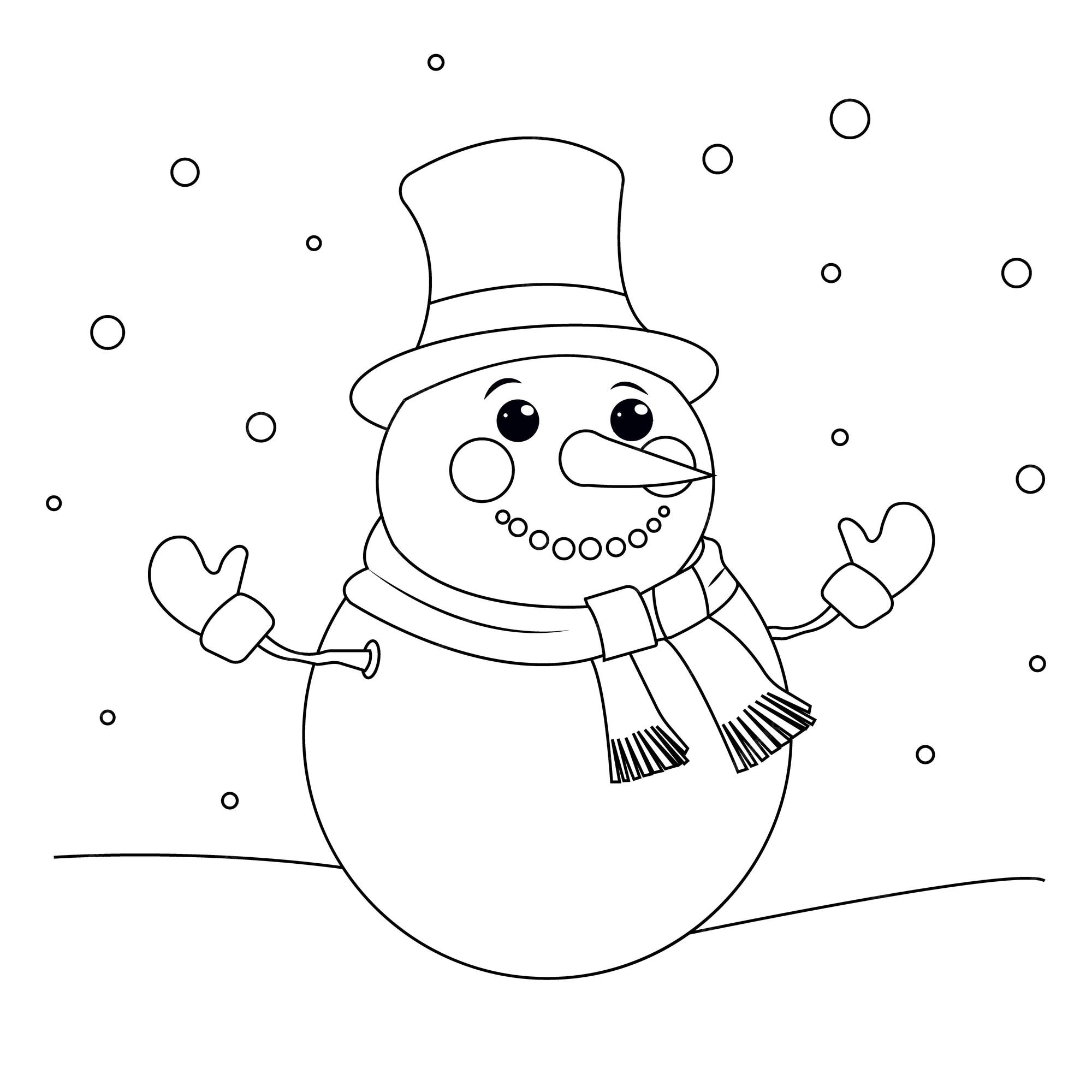 Premium vector coloring page of a friendly cartoon snowman in a hat mittens and scarf