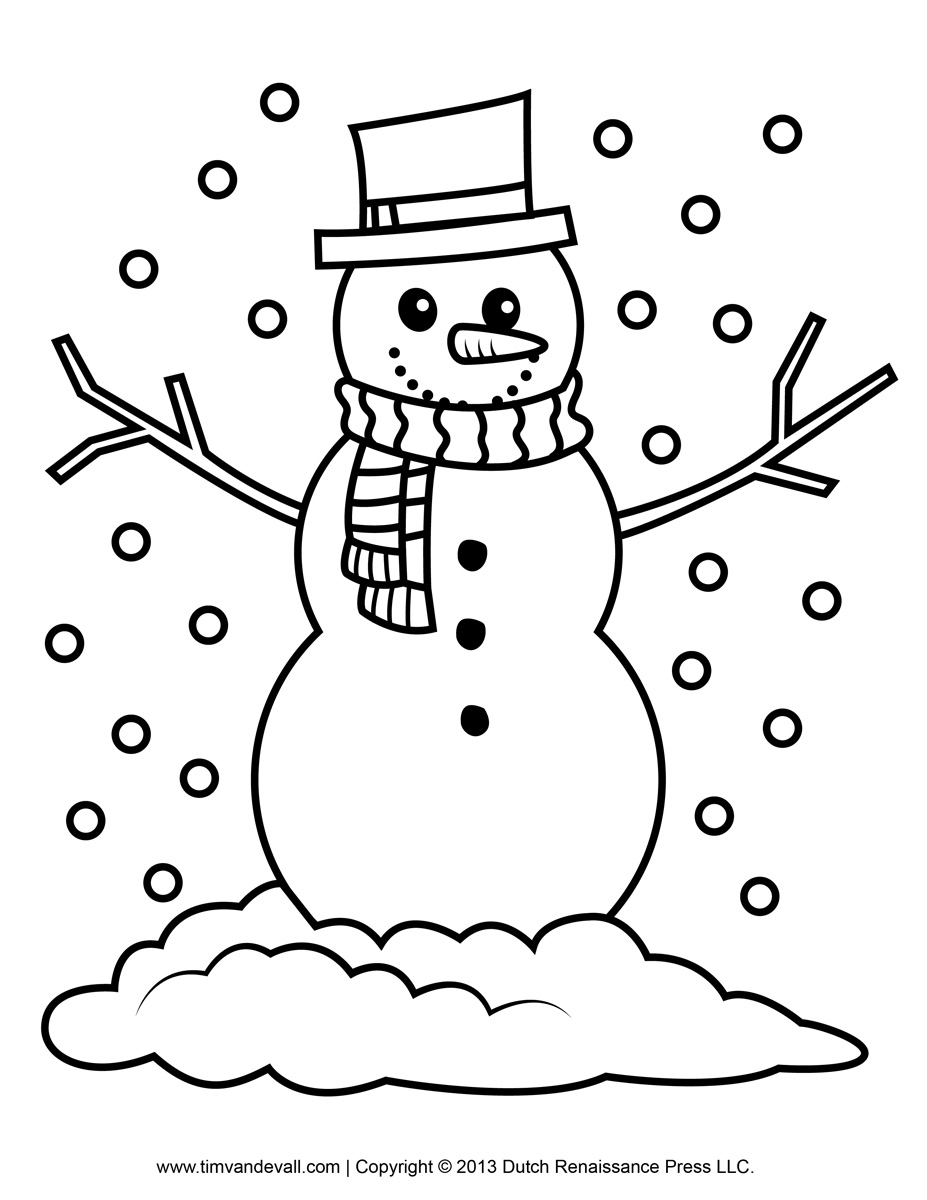 Printable snowman clipart template coloring pages for kids â tims printables