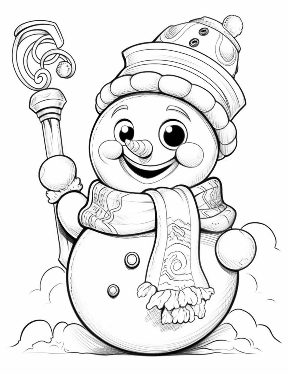 Snowman coloring pages for kids and adults