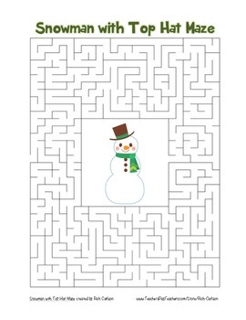 Snowman with top hatâ maze holiday fun color and black line