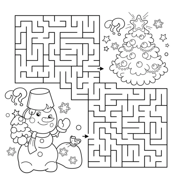 Maze labyrinth game puzzle tangled road coloring page outline snowman stock vector by oleon