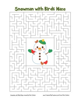 Snowman with birdsâ maze holiday fun color and black line tpt