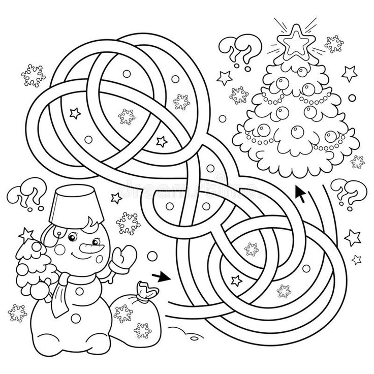 Maze or labyrinth game puzzle tangled road coloring page outline of snowman with christmas tree new yeâ coloring pages christmas paper crafts coloring books