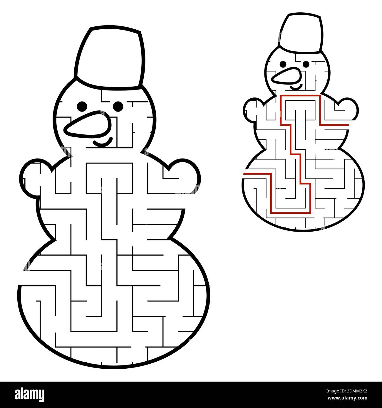 Labyrinth cute snowman game for kids puzzle for children cartoon style maze conundrum black white vector illustration with the answer stock vector image art