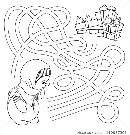 Help toddler snowman girl find the way to the