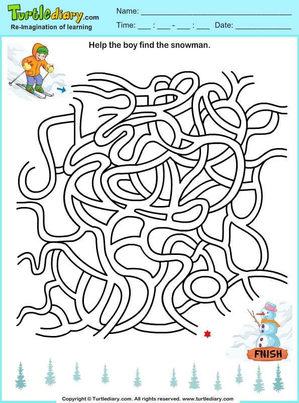 Find snowman maze turtle diary worksheet