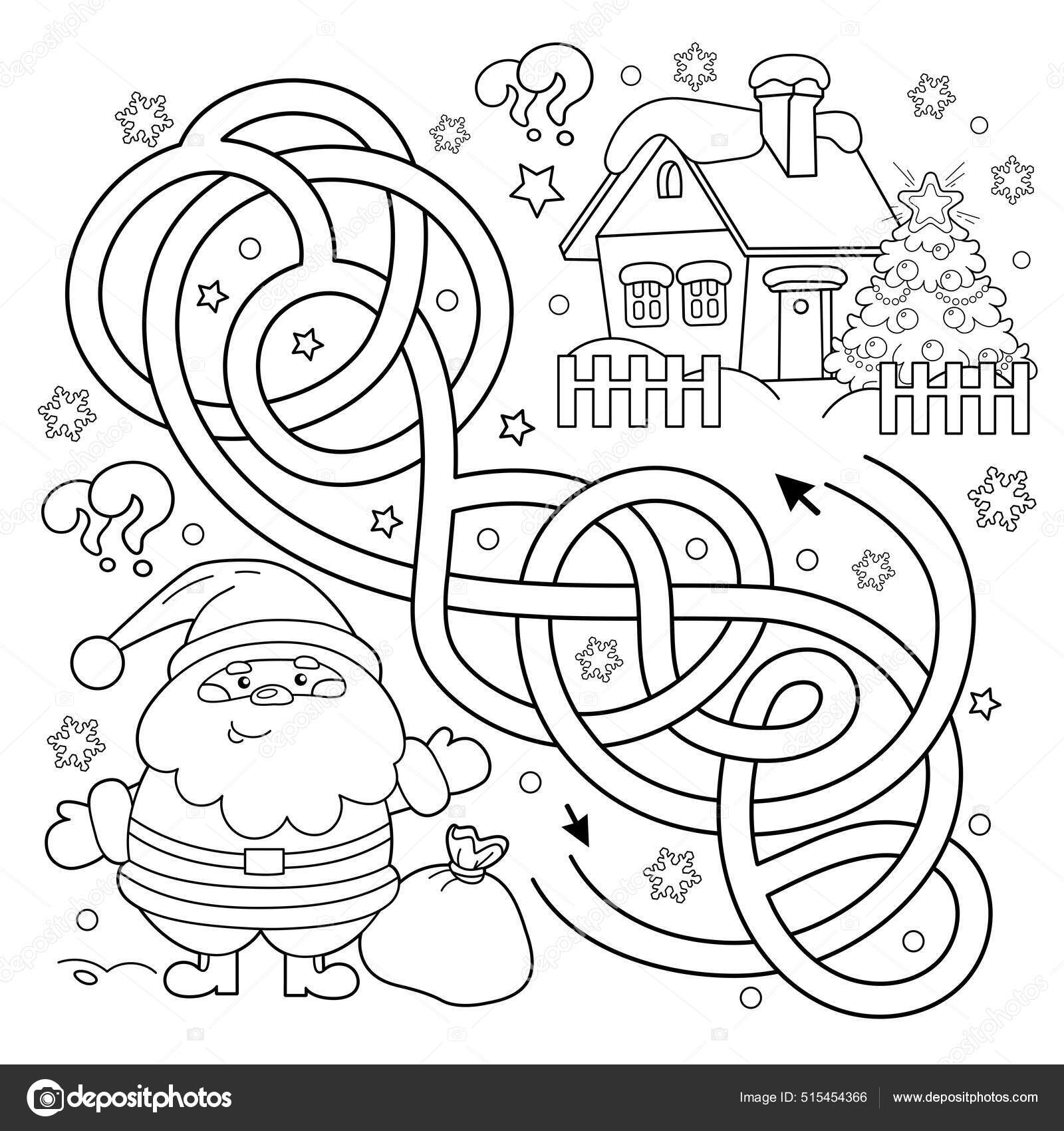 Maze labyrinth game puzzle tangled road coloring page outline santa stock vector by oleon