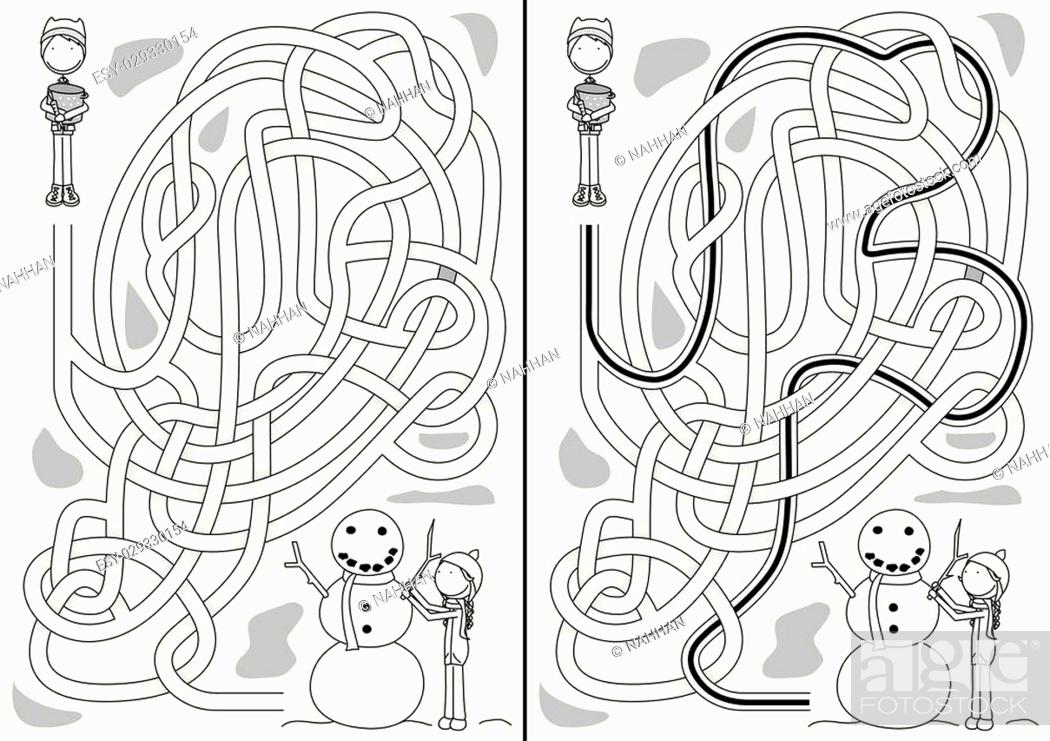 Snowman maze for kids with a solution in black and white stock vector vector and low budget royalty free image pic esy