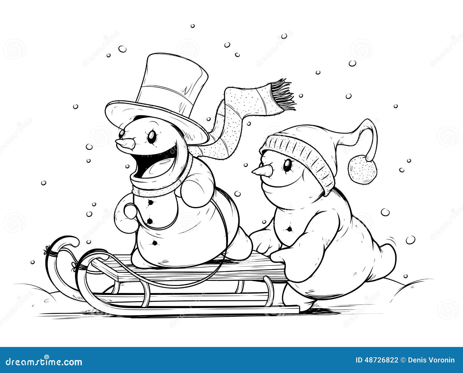 Snowmen on sled winter activities stock vector