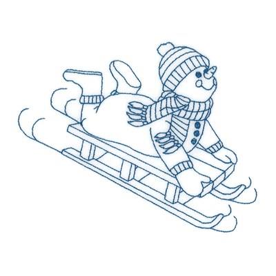 Snowman sledding embroidery design