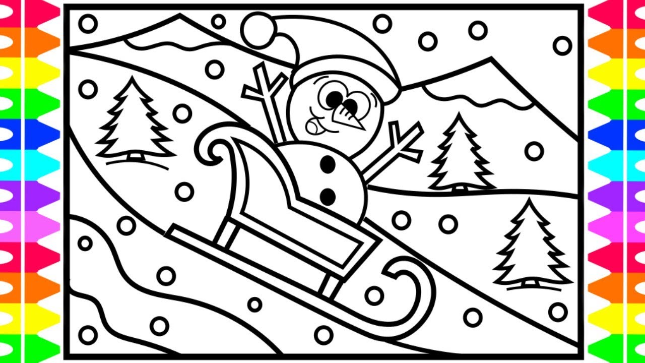 How to draw a cute snowman for kids kids sled riding coloring page fun coloring pages for kids