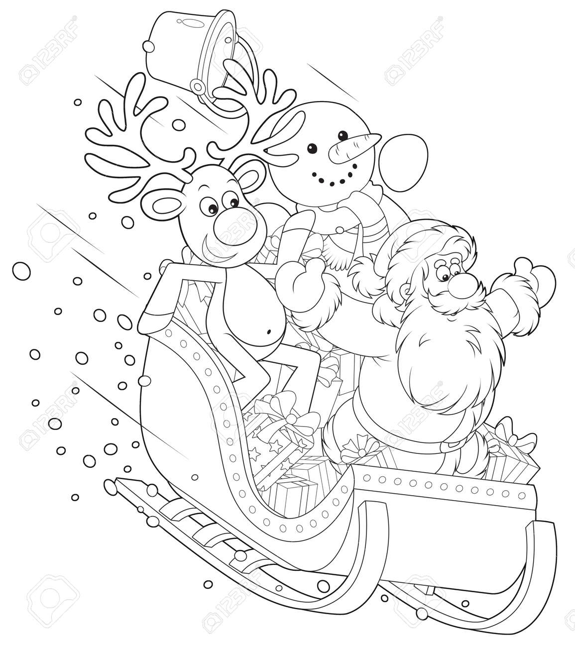 Santa reindeer and snowman slide down stock photo picture and royalty free image image