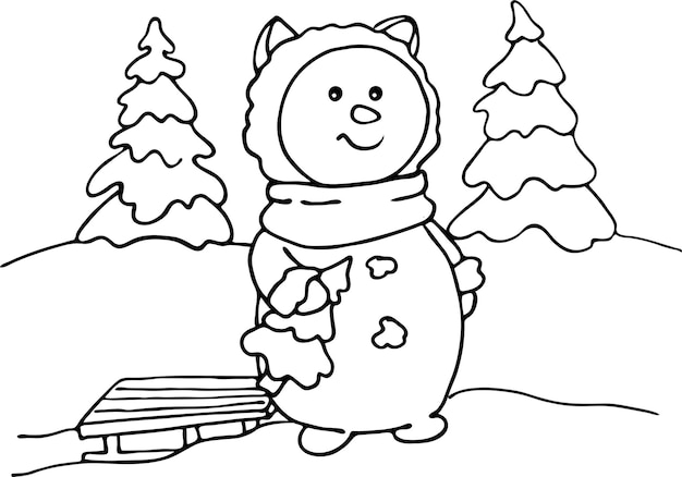 Premium vector snowman with sled